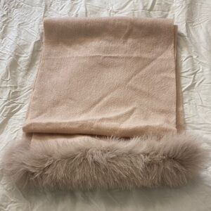 Vintage Twiggy Cashmere Wool Blend Scarf with Faux Fur Trim